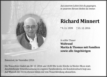Traueranzeige von Richard Minnert von VRM Trauer