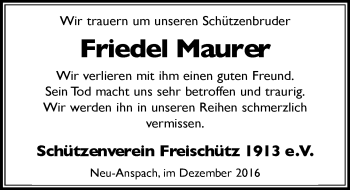 Traueranzeige von Friedel Maurer von  Usinger Anzeiger Traueranzeige von Friedel Maurer von  Usinger Anzeiger