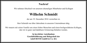 Traueranzeige von Wilhelm Schmidt von  Gießener Anzeiger