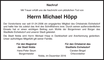 Traueranzeige von Michael Höpp von  Kreisanzeiger