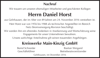 Traueranzeige von Daniel Horst von  Gelnhäuser Tageblatt