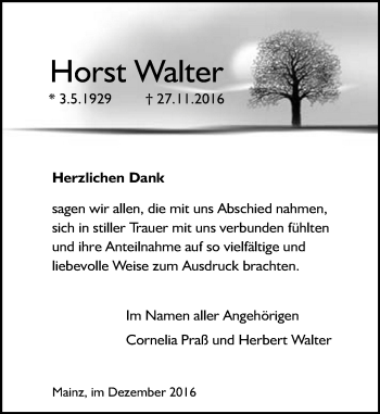 Traueranzeige von Horst Walter von Trauerportal Rhein Main Presse