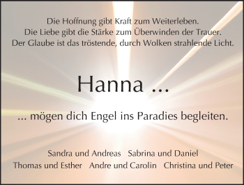 Traueranzeige von Hanna  von  Kreisanzeiger