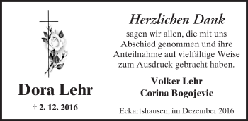 Traueranzeige von Dora Lehr von  Kreisanzeiger