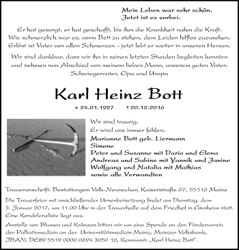 Traueranzeige von Karl Heinz Bott von Trauerportal Rhein Main Presse