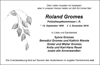 Traueranzeige von Roland Gromes von VRM Trauer