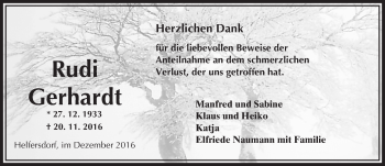 Traueranzeige von Rudi Gerhardt von  Kreisanzeiger