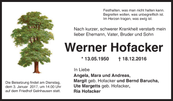 Traueranzeige von Werner Hofacker von  Gelnhäuser Tageblatt