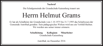 Traueranzeige von Helmut Grams von VRM Trauer