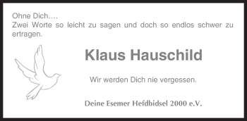 Traueranzeige von Klaus Hauschild von Trauerportal Rhein Main Presse