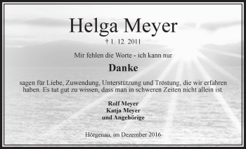 Traueranzeige von Helga Meyer von VRM Trauer