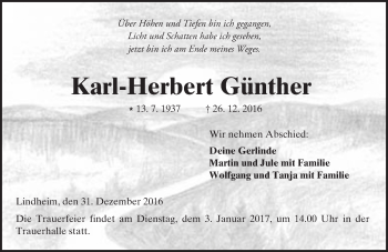 Traueranzeige von Karl-Herbert Günther von  Kreisanzeiger