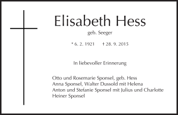 Traueranzeige von Elisabeth Hess von trauer.echo-online.de