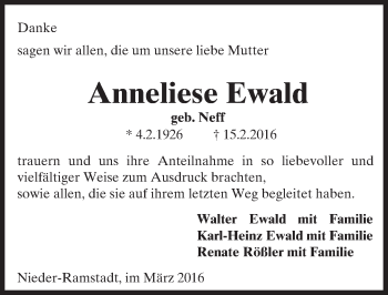 Traueranzeige von Anneliese Ewald von trauer.echo-online.de