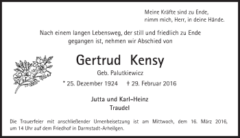 Traueranzeige von Gertrud Kensy von trauer.echo-online.de