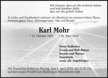 Traueranzeige von Karl Mohr von trauer.echo-online.de
