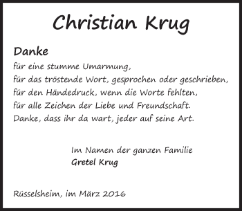 Traueranzeige von Christian Krug von trauer.echo-online.de