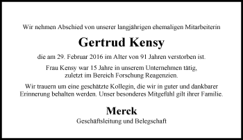 Traueranzeige von Gertrud Kensy von trauer.echo-online.de