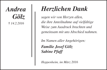 Traueranzeige von Andrea Gölz von trauer.echo-online.de