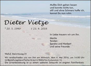 Traueranzeige von Dieter Vietze von  Wiesbaden komplett