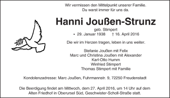 Traueranzeige von Hanni Joußen-Strunz von trauer.echo-online.de Traueranzeige von Hanni Joußen-Strunz von trauer.echo-online.de