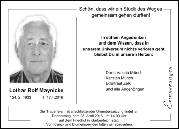 Traueranzeige von Lothar Rolf Maynicke von  Gießener Anzeiger