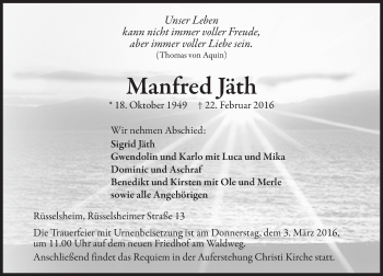 Traueranzeige von Manfred Jäth von trauer.echo-online.de