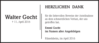 Traueranzeige von Walter Gocht von  Mainspitze