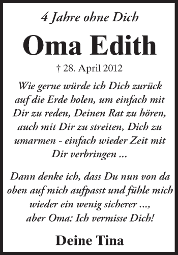 Traueranzeige von Edith  von  Kreisanzeiger