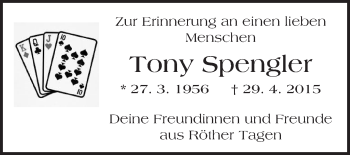 Traueranzeige von Tony Spengler von  Gelnhäuser Tageblatt