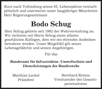Traueranzeige von Bodo Schug von trauer.echo-online.de