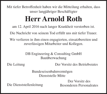 Traueranzeige von Arnold Roth von  Kreisanzeiger