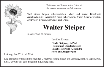Traueranzeige von Walter Steiper von  Kreisanzeiger