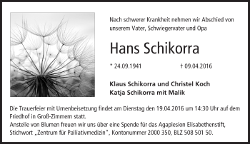 Traueranzeige von Hans Schikorra von trauer.echo-online.de