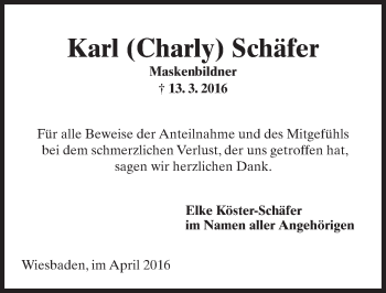 Traueranzeige von Karl Schäfer von  Wiesbaden komplett