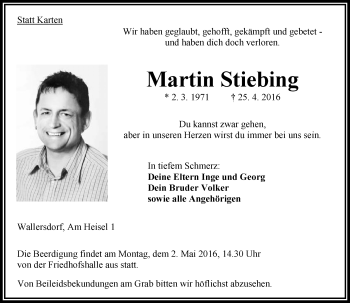 Traueranzeige von Martin Stiebing von VRM Trauer