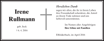 Traueranzeige von Irene Rullmann von  Kreisanzeiger