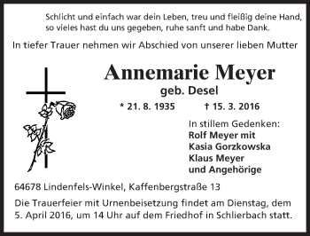 Traueranzeige von Annemarie Meyer von trauer.echo-online.de