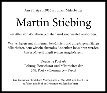 Traueranzeige von Martin Stiebing von VRM Trauer