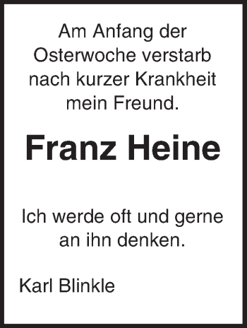 Traueranzeige von Franz Heine von trauer.echo-online.de