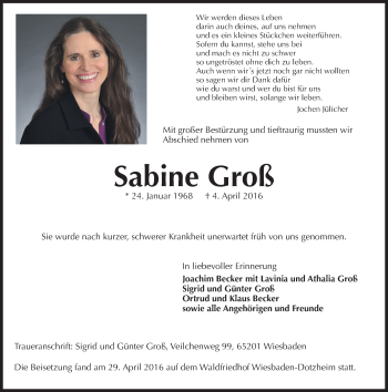 Traueranzeige von Sabine Groß von  Wiesbaden komplett
