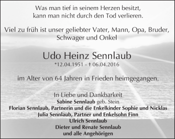 Traueranzeige von Udo Heinz Sennlaub von trauer.echo-online.de