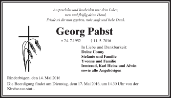 Traueranzeige von Georg Pabst von  Kreisanzeiger