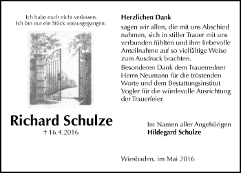 Traueranzeige von Richard Schulze von  Wiesbaden komplett