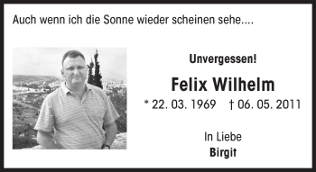 Traueranzeige von Felix Wilhelm von  Allgemeine Zeitung Mainz