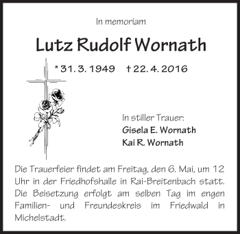 Traueranzeige von Lutz Rudolf Wornath von Trauerportal Echo Online