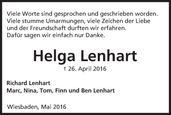 Traueranzeige von Helga Lenhart von  Wiesbaden komplett