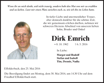 Traueranzeige von Dirk Emrich von  Kreisanzeiger