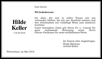 Traueranzeige von Hilde Keller von  Gießener Anzeiger