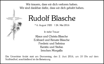Traueranzeige von Rudolf Blasche von  Wiesbaden komplett